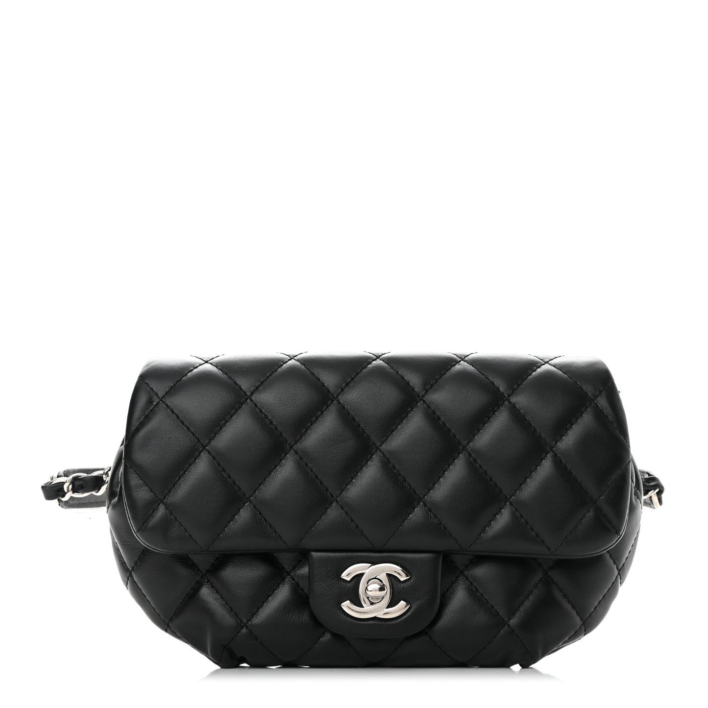 Calfskin Quilted CC Uniform Flap Belt Bag Black