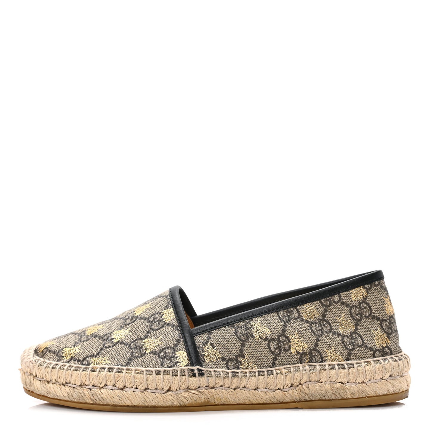 GG Supreme Monogram Bees Espadrille Flats 37 Beige Ebony Oro Black