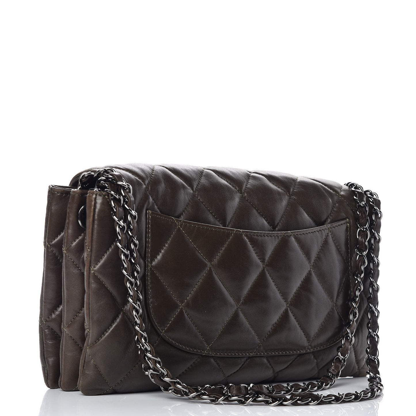 Lambskin Quilted 3 Accordion Flap Bag Dark Khaki