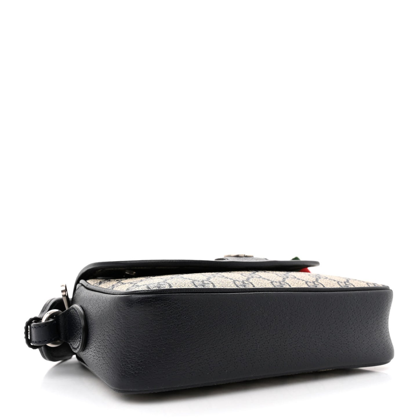 GG Supreme Monogram Textured Dollar Calfskin Web Studded Mini Ophidia Flap Shoulder Bag Beige Blue