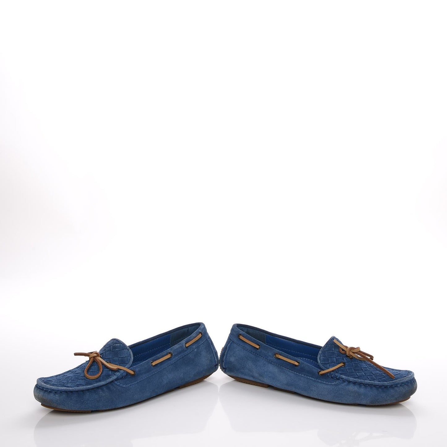 Suede Intrecciato Wave Driver Moccasin Loafers 38 Blue