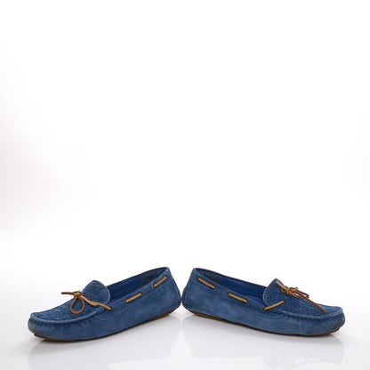 Bottega Veneta Suede Intrecciato Wave Driver Moccasin Loafers 38 Blue 6 of 15