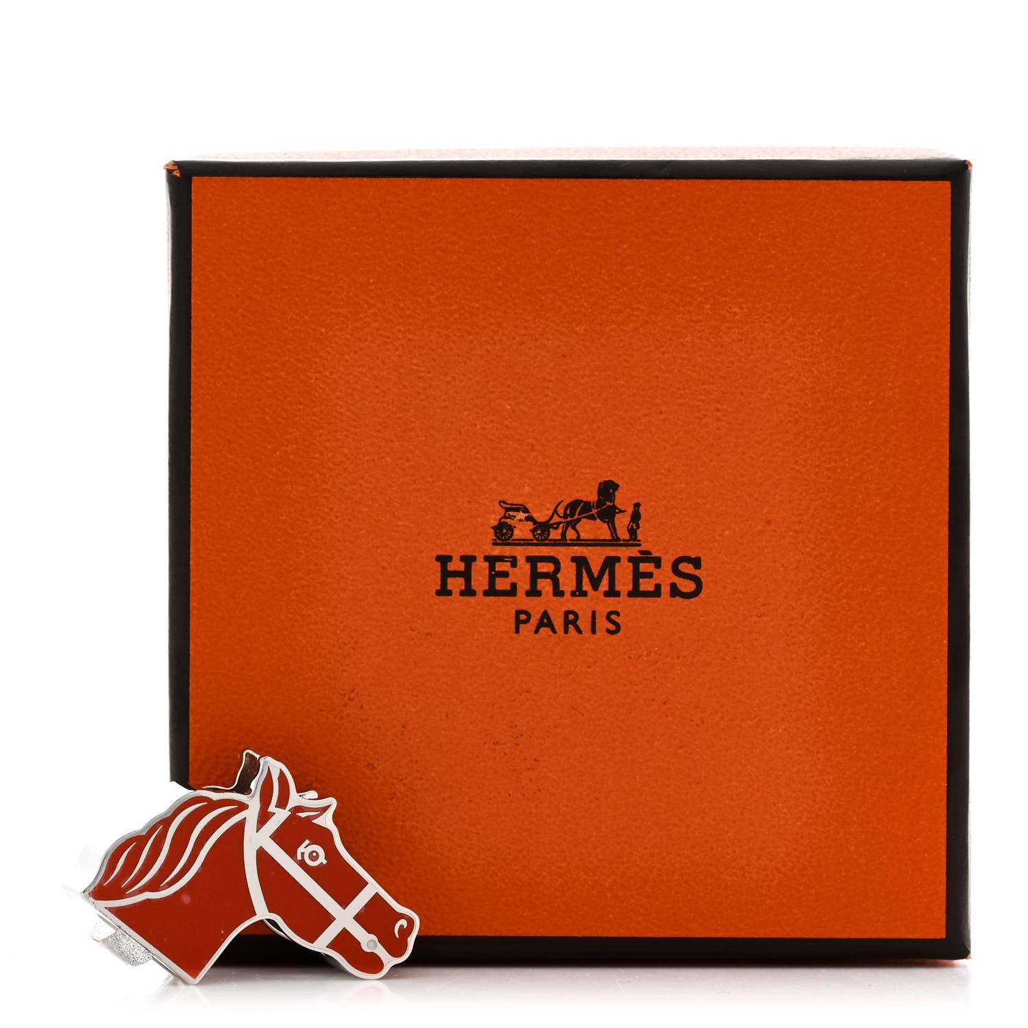 Hermes Permabrass Lacquered Quadrige Twilly Scarf Ring Orange Silver 4 of 4