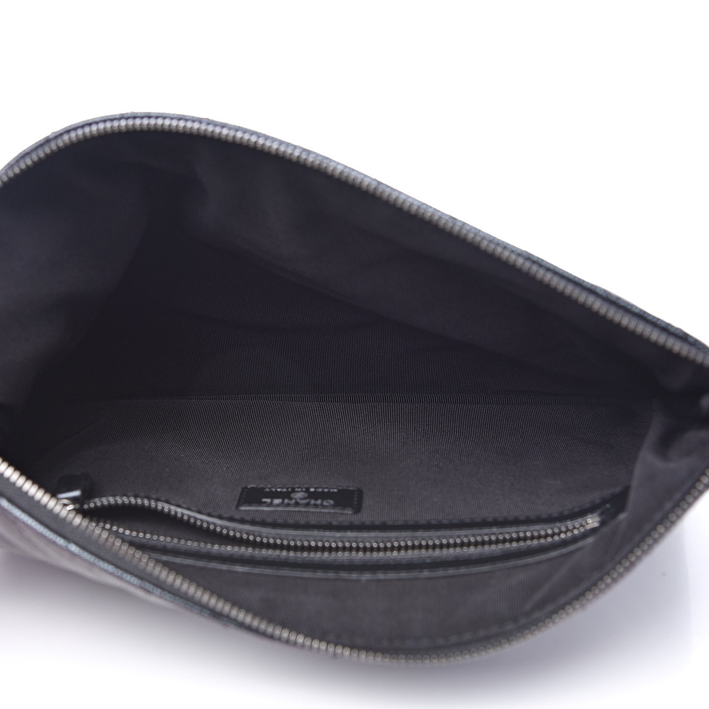 Iridescent Caviar Chevron Quilted Medium Cosmetic Case Black