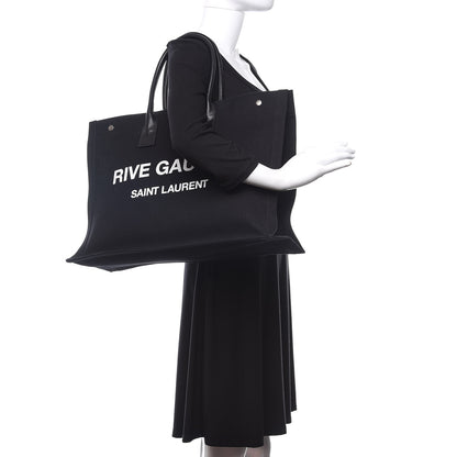Saint Laurent Linen Calfskin Rive Gauche Tote Black 2 of 10
