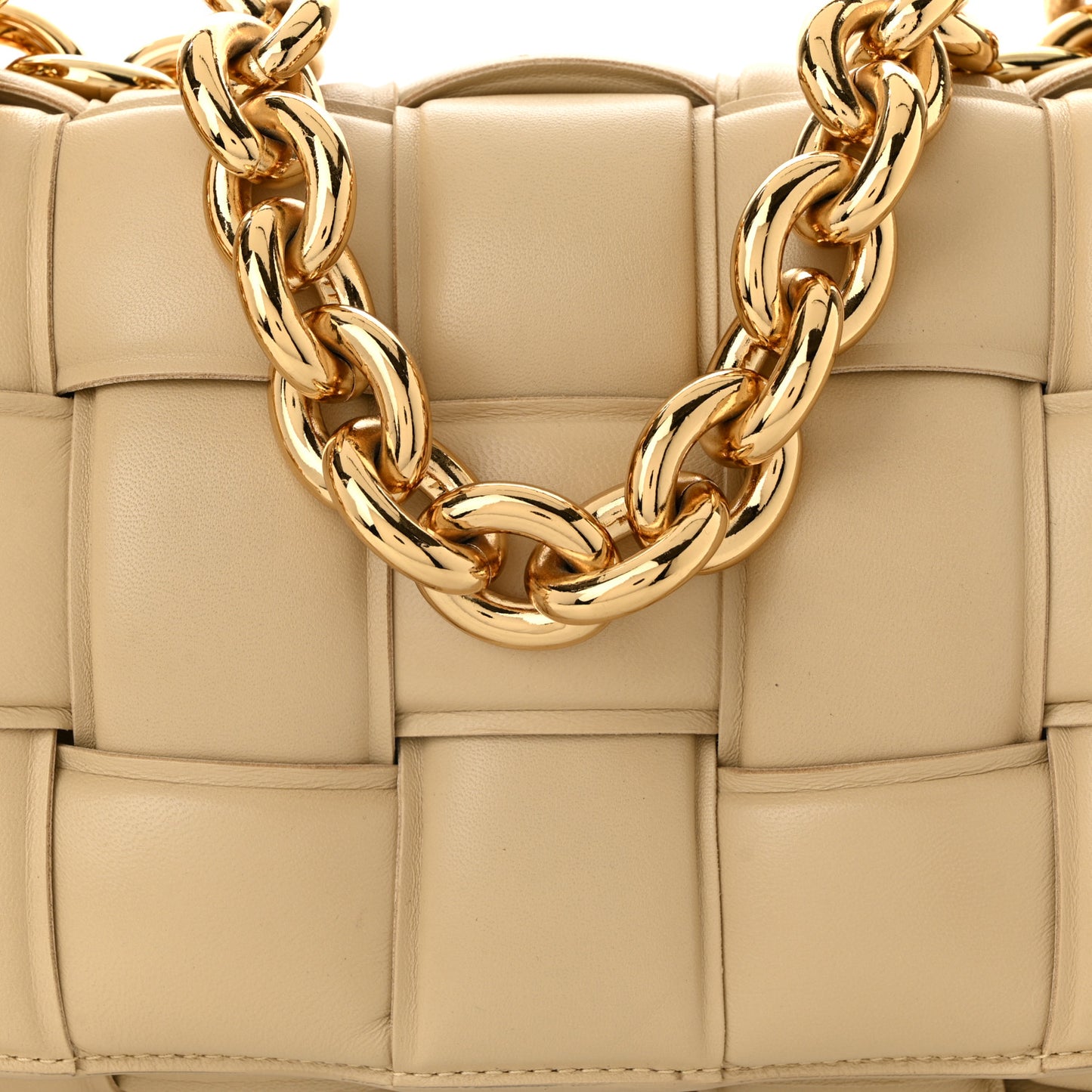 Lambskin Maxi Intreccio Padded Chain Cassette Crossbody Bag Porridge