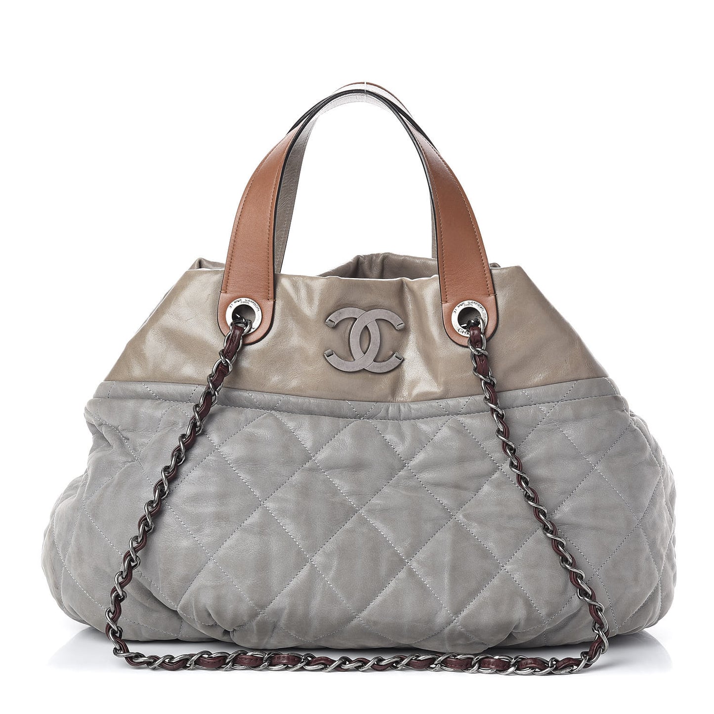 Iridescent Calfskin Quilted Large In The Mix Tote Grey