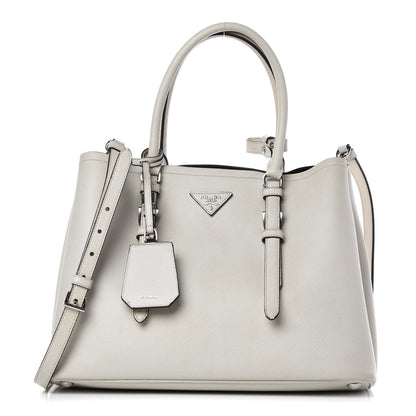 Prada Saffiano Cuir Medium Double Handle Tote Talco Black 1 of 13