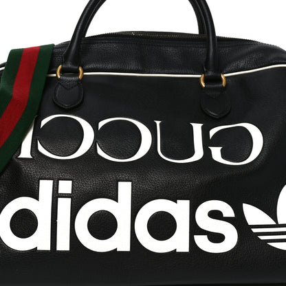 Gucci X ADIDAS Textured Dollar Calfskin Web Trefoil Large Bowling Bag Black Off White 8 of 10