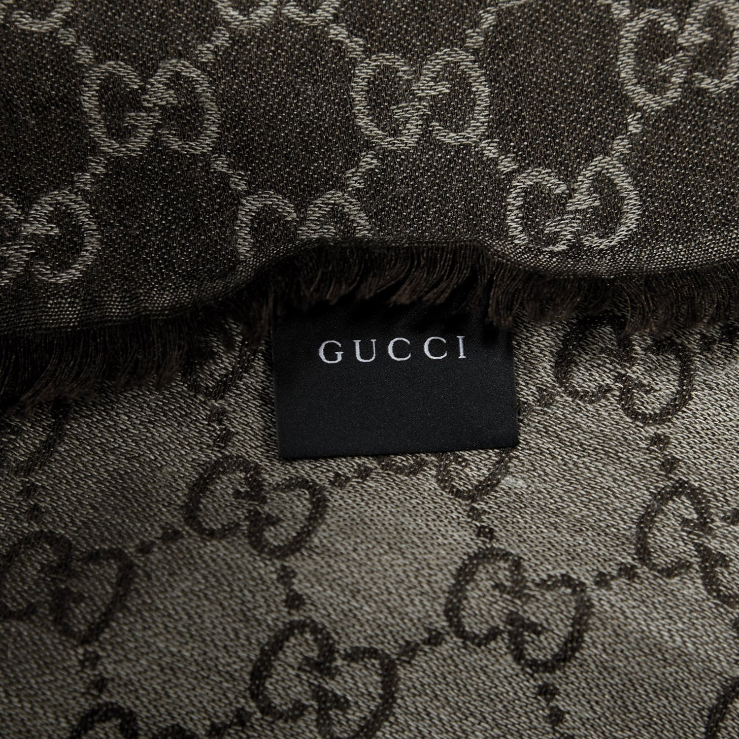 Gucci Wool Silk Monogram GGWeb Fringe Shawl Black Medium Grey 3 of 5