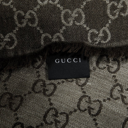 Gucci Wool Silk Monogram GGWeb Fringe Shawl Black Medium Grey 3 of 5