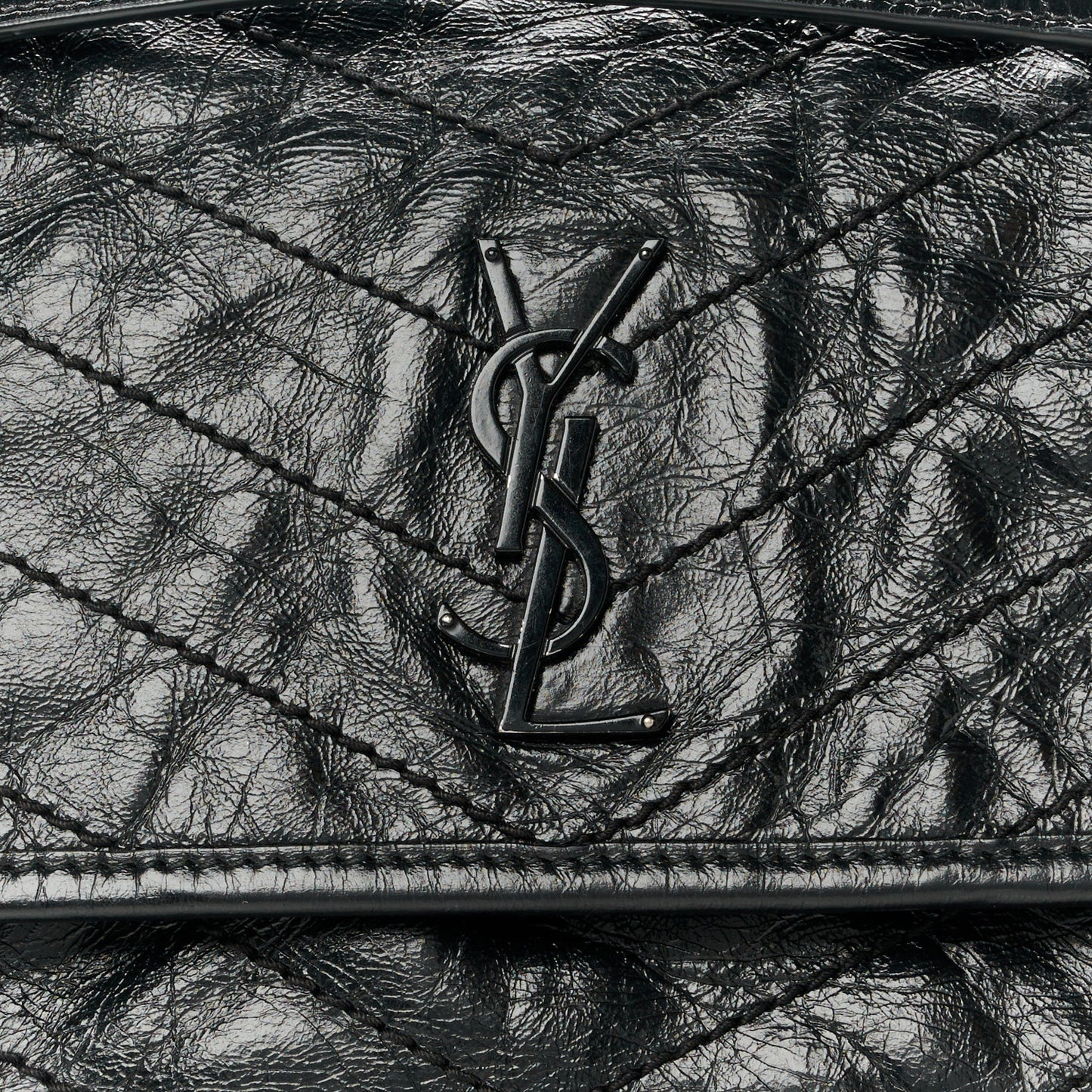 Crinkled Calfskin Matelasse Monogram Baby Niki Chain Satchel Black