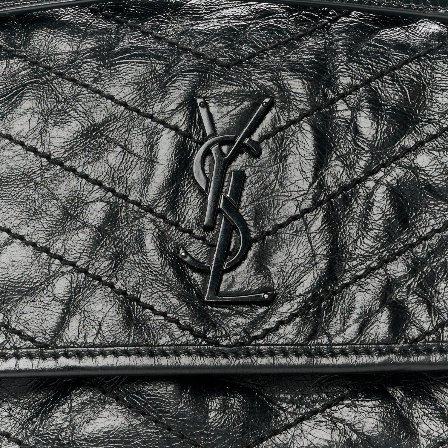 Saint Laurent Crinkled Calfskin Matelasse Monogram Baby Niki Chain Satchel Black 9 of 11