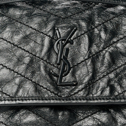 Saint Laurent Crinkled Calfskin Matelasse Monogram Baby Niki Chain Satchel Black 9 of 11