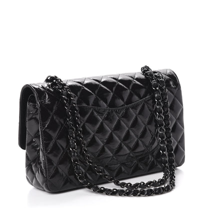 Chanel Shiny Crumpled Calfskin Quilted Medium Double Flap So Black 3 of 11