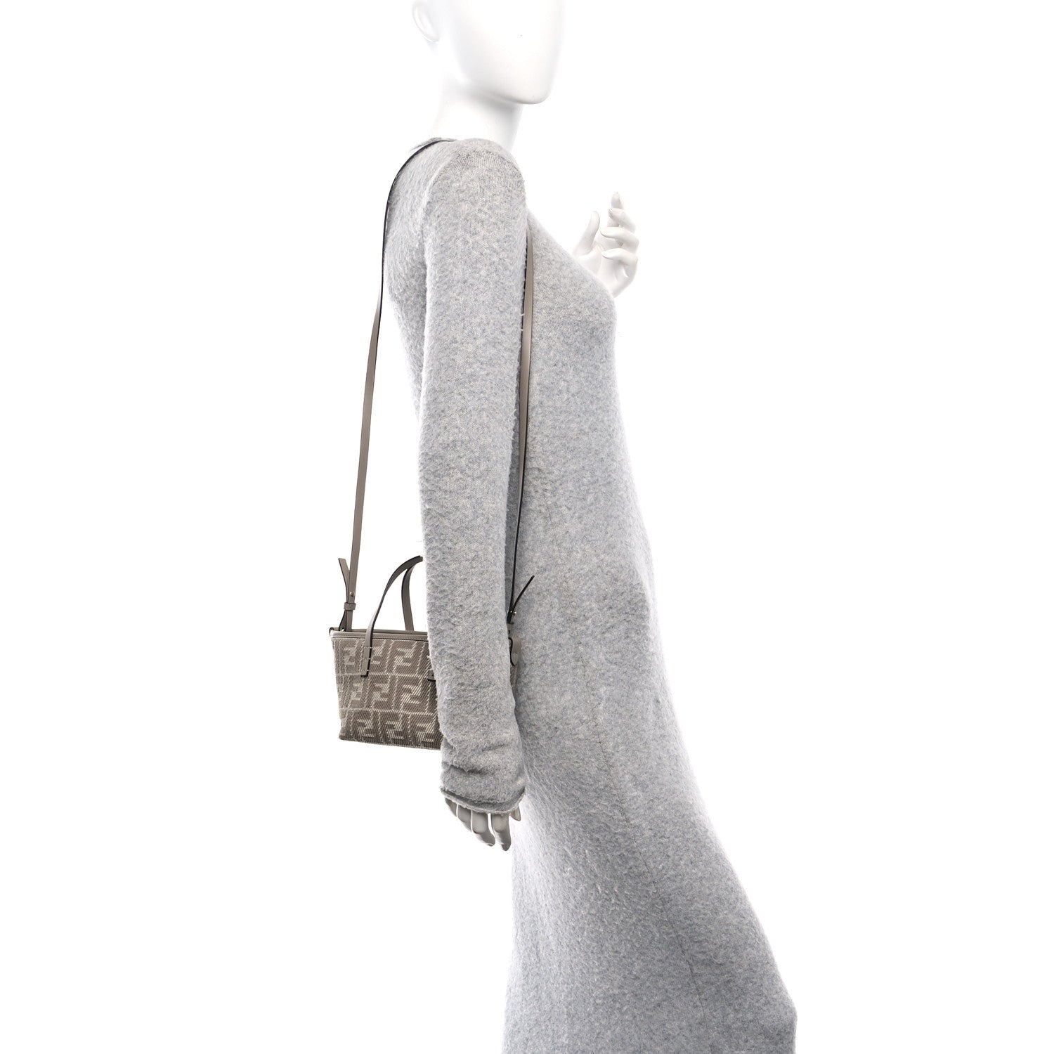 Fendi Denim Jacquard FF Effect Vitello Grace Mini Roll Tote Dove White Dove 2 of 10