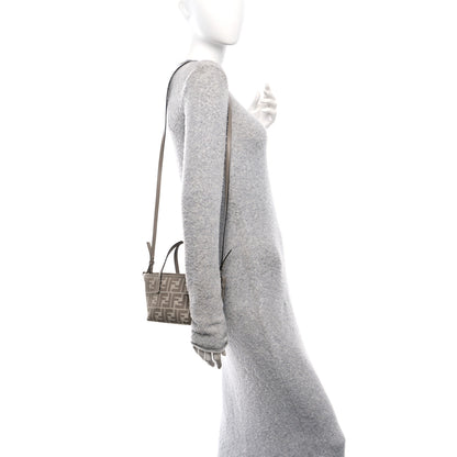 Fendi Denim Jacquard FF Effect Vitello Grace Mini Roll Tote Dove White Dove 2 of 10