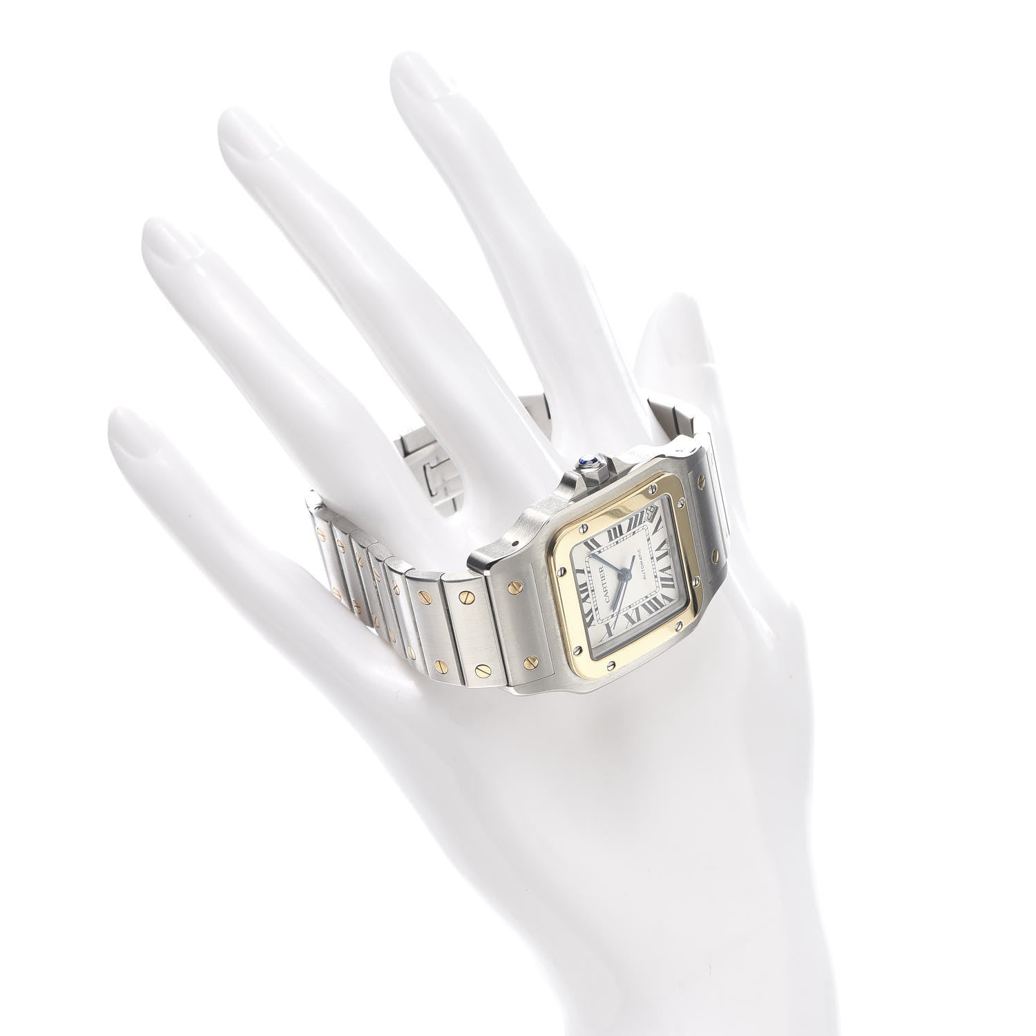Cartier Stainless Steel 18K Yellow Gold 32mm Santos De Galbee Automatic Watch 2 of 5