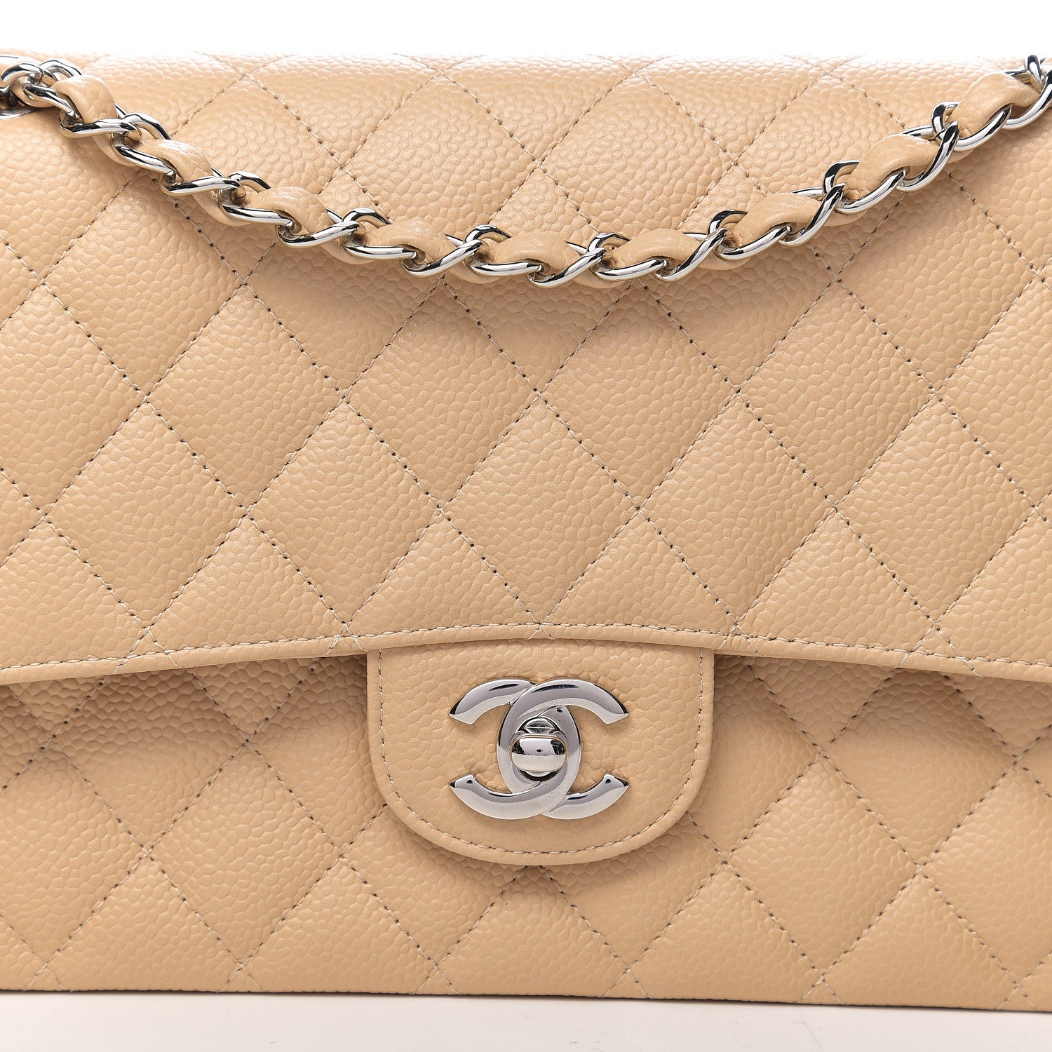 Chanel Caviar Quilted Medium Double Flap Beige 9 of 10