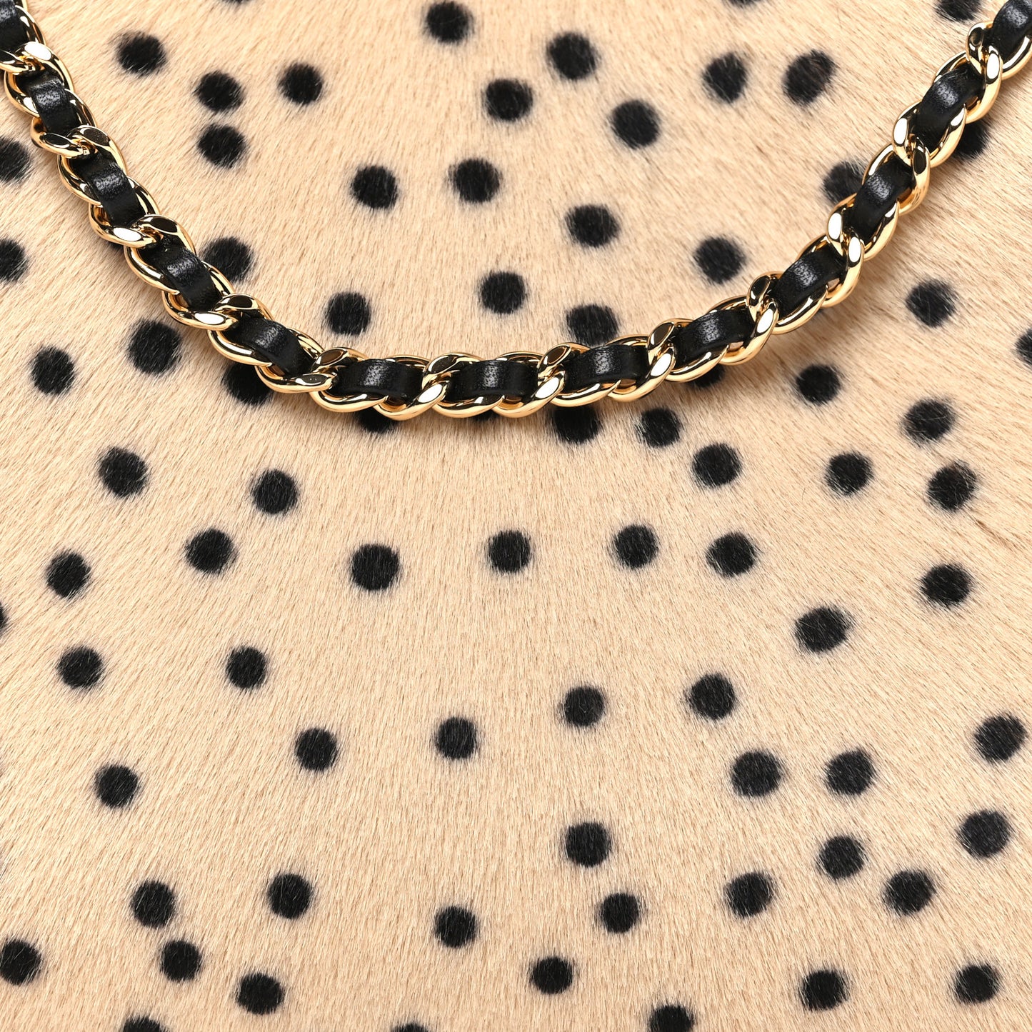 Pony Hair Cheetah Printed Lambskin Clutch With Chain Beige Black