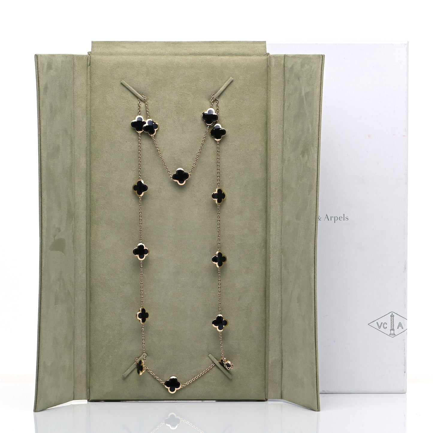 18K Yellow Gold Black Onyx Pure 14 Motifs Alhambra Necklace