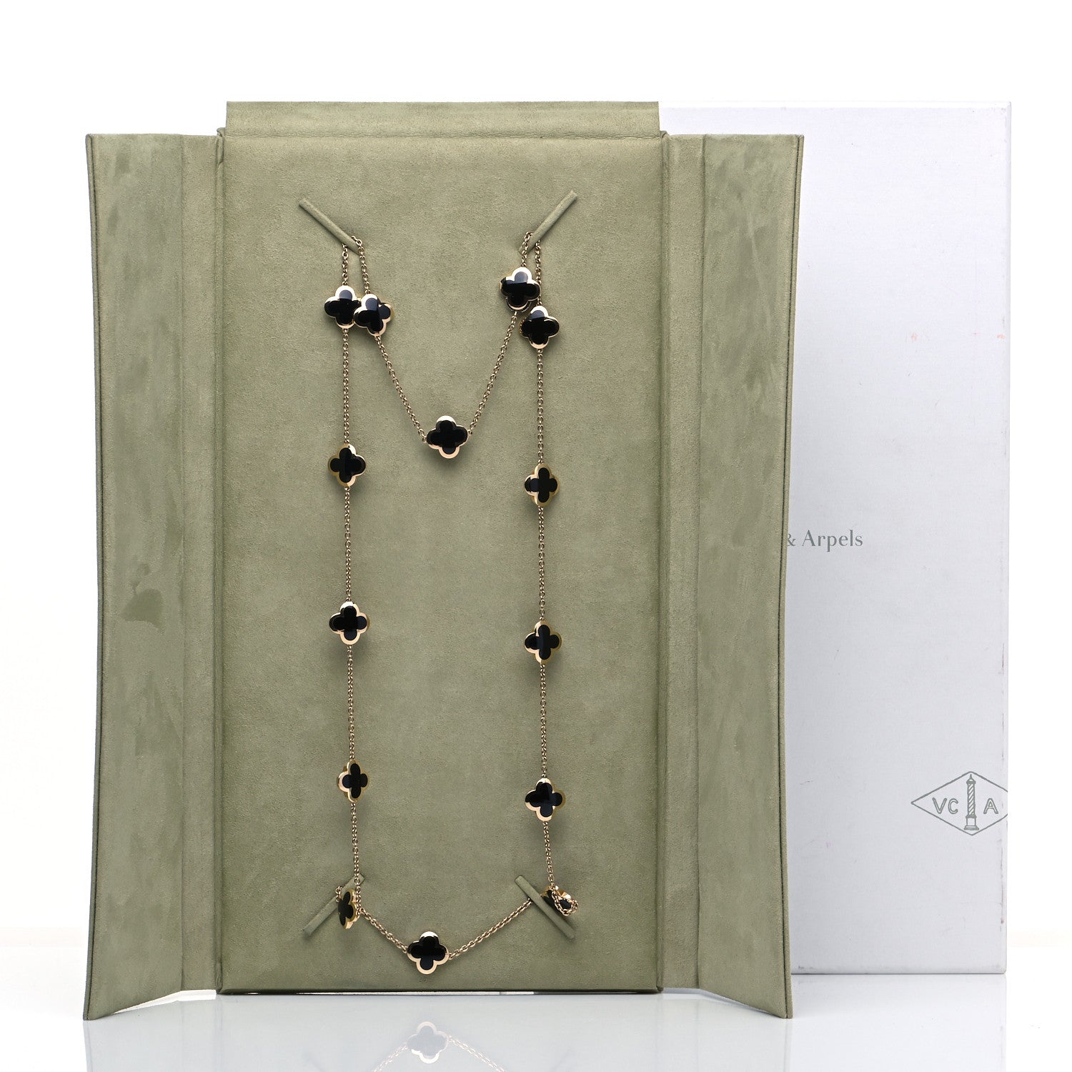 Van Cleef & Arpels 18K Yellow Gold Black Onyx Pure 14 Motifs Alhambra Necklace 8 of 8