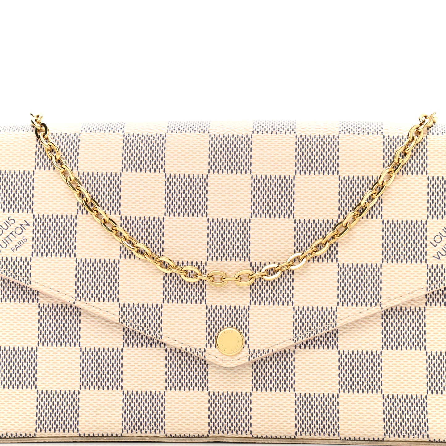 Damier Azur Pochette Felicie Chain Wallet Rose Ballerine
