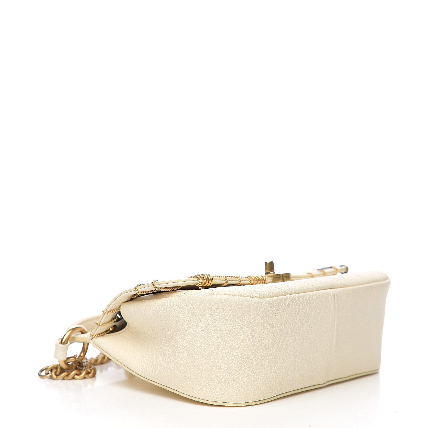 Chanel Caviar Quilted Grommet Embellished Small Piercing Chic Flap Bag Ivory 3 of 9