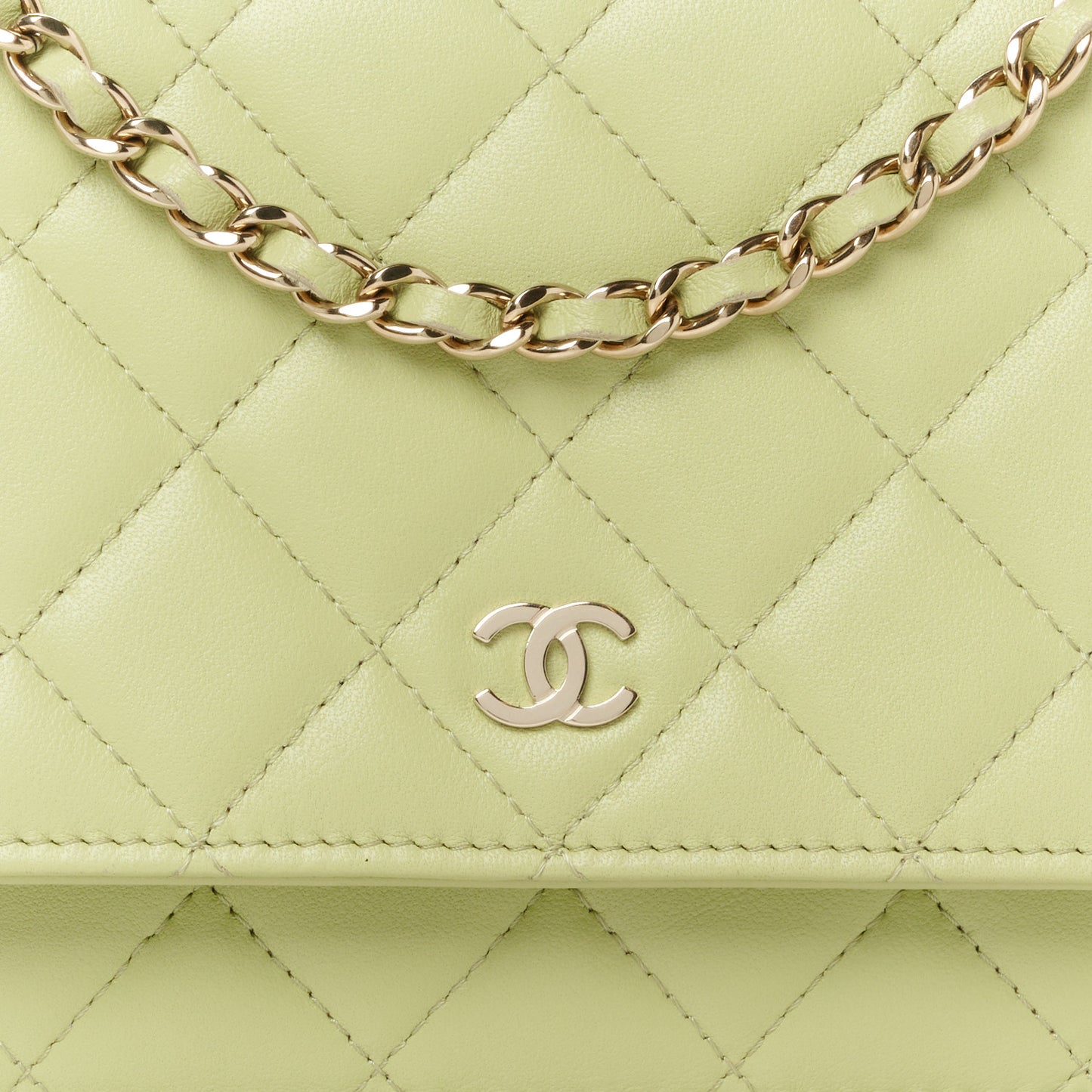 Lambskin Quilted Wallet On Chain WOC Light Green