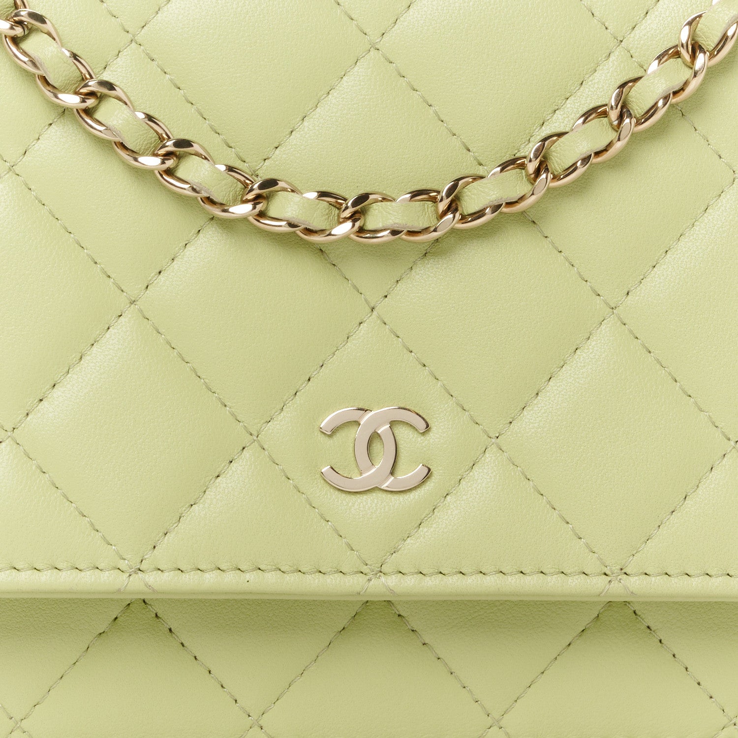 Chanel Lambskin Quilted Wallet On Chain WOC Light Green 9 of 12