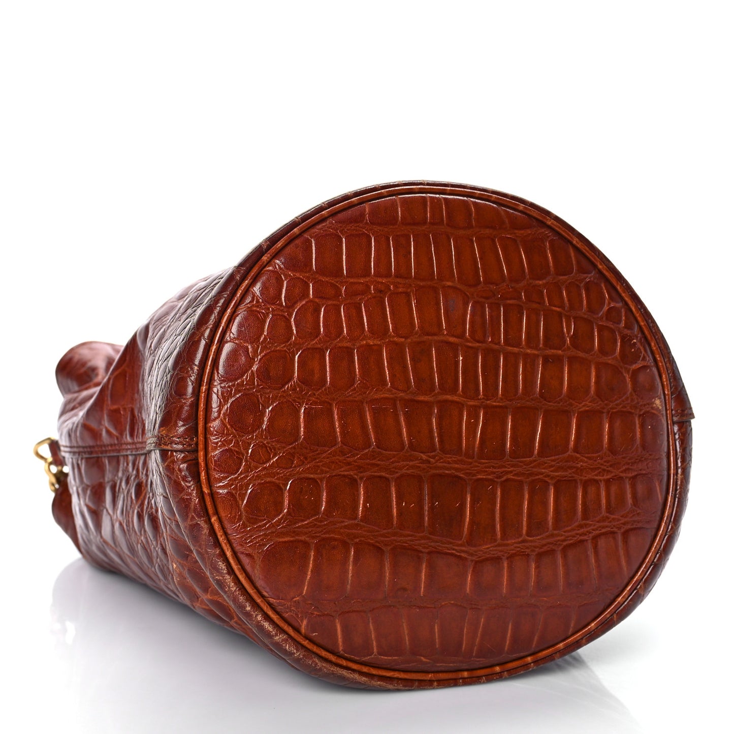 Calfskin Crocodile Embossed Bucket Bag Vintage Brown