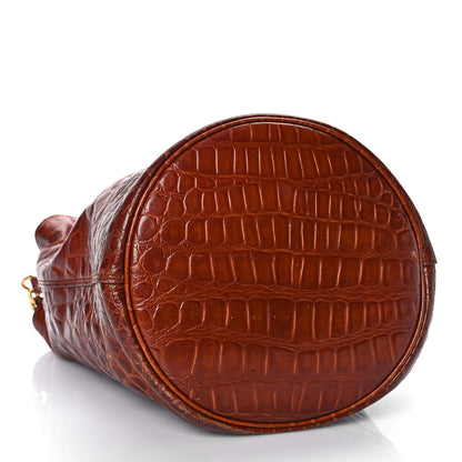 Saint Laurent Calfskin Crocodile Embossed Bucket Bag Vintage Brown 4 of 12