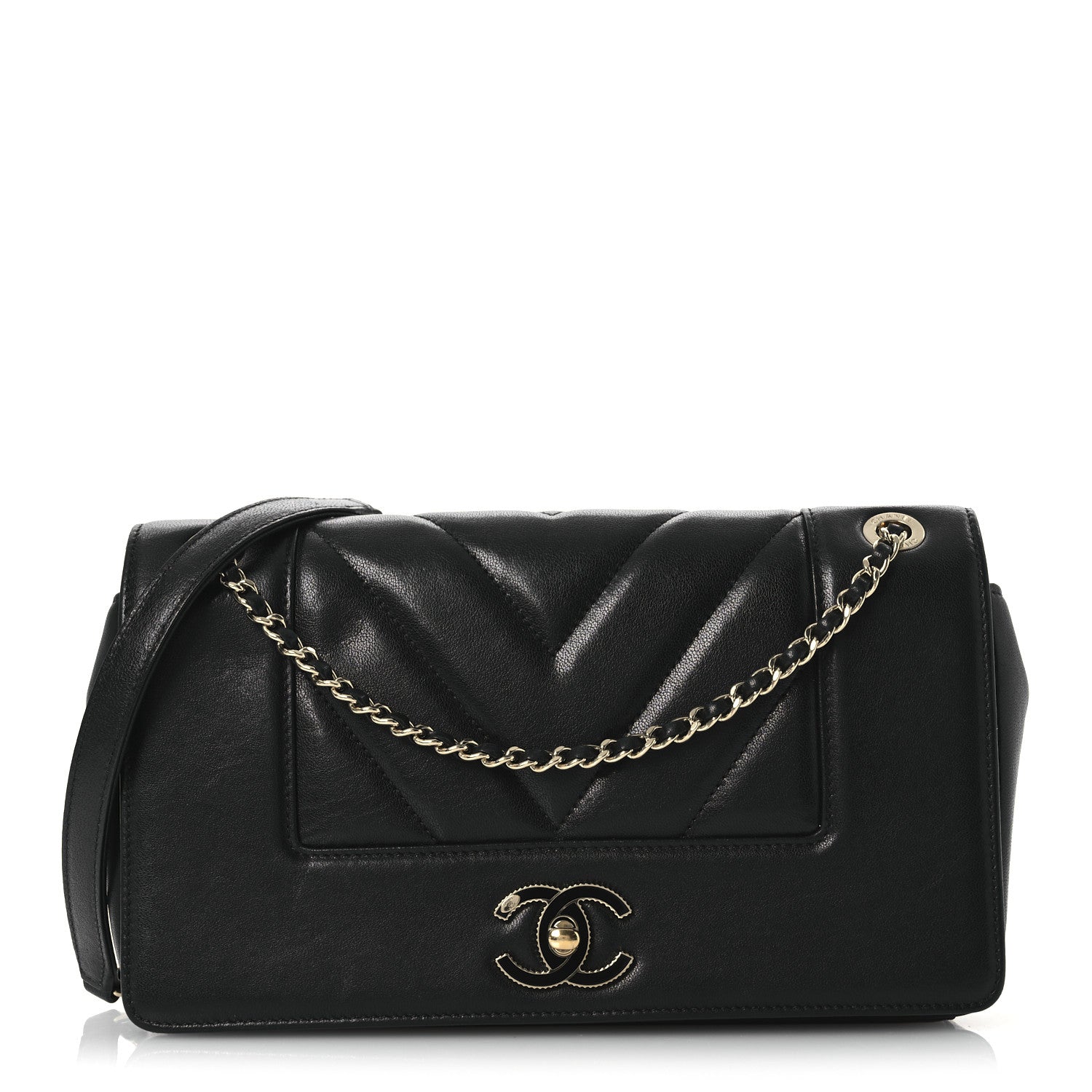 Chanel Sheepskin Chevron Quilted Medium Vintage Mademoiselle Flap Black 1 of 11