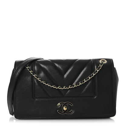 Chanel Sheepskin Chevron Quilted Medium Vintage Mademoiselle Flap Black 1 of 11
