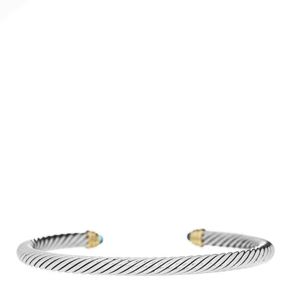 David Yurman Sterling Silver 14K Yellow Gold Blue Topaz 5mm Cable Classics Petite Color Bracelet 2 of 3