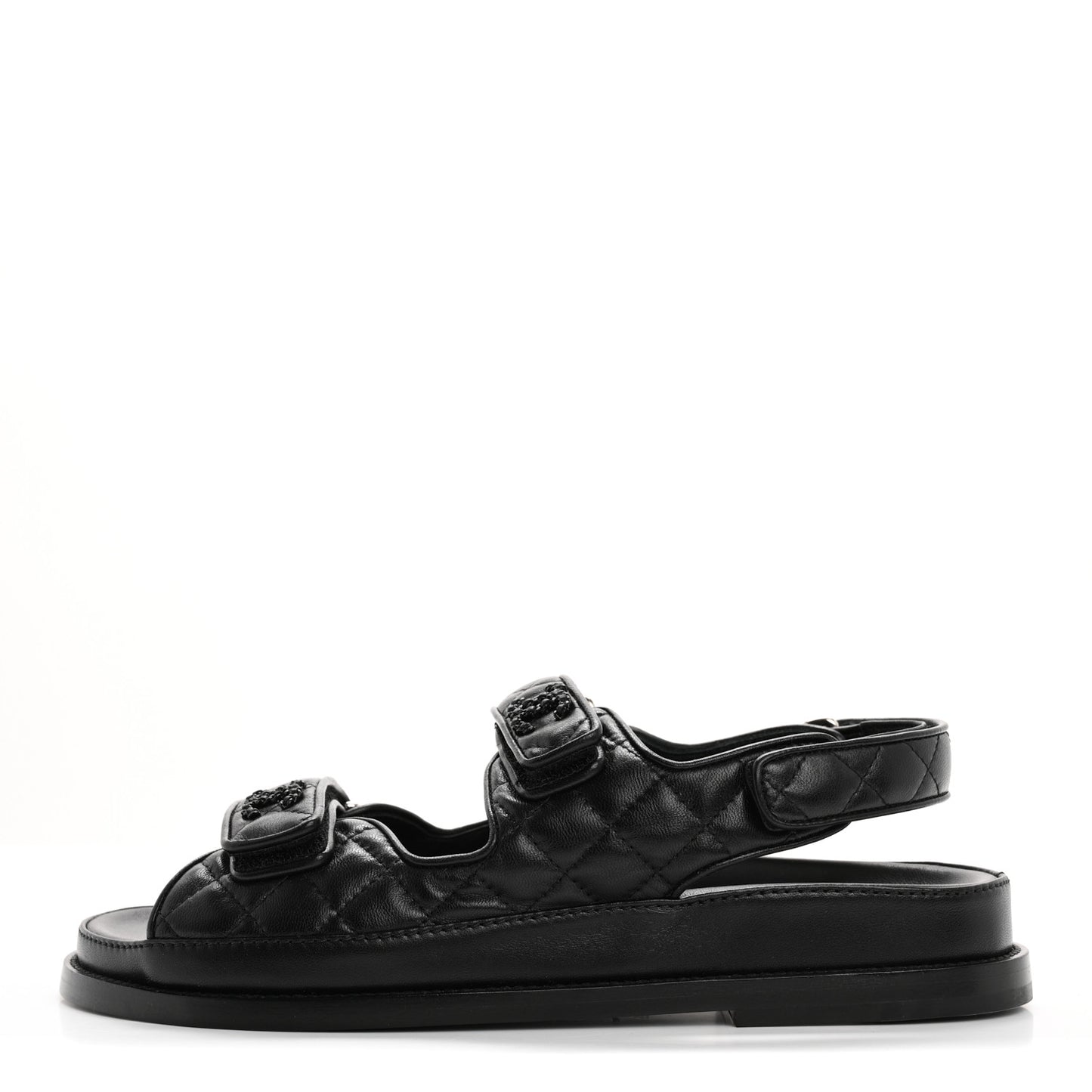Lambskin Quilted Velcro Dad Sandals 39 So Black