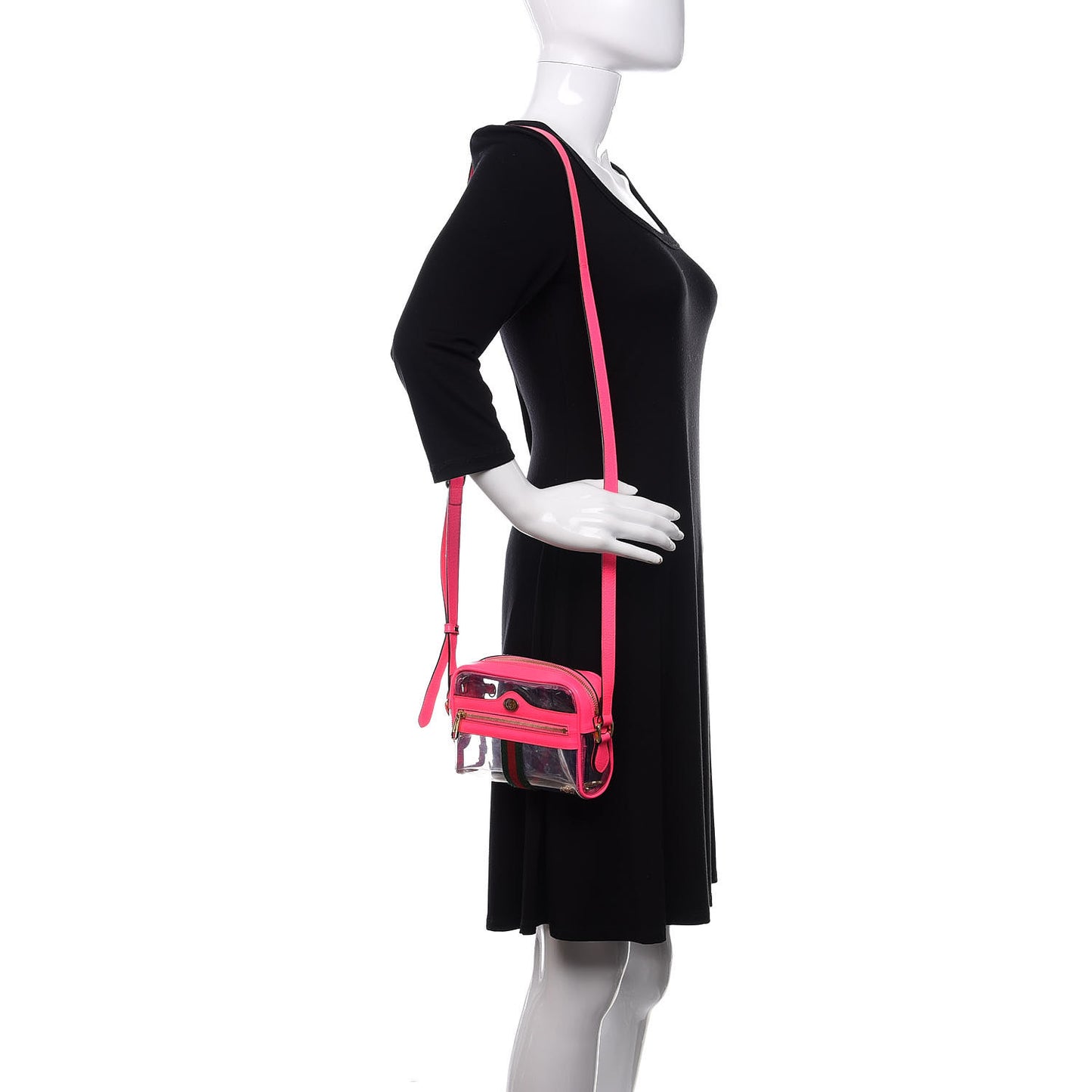 Vinyl Web Mini Ophidia Transparent Shoulder Bag Fluorescent Fuchsia