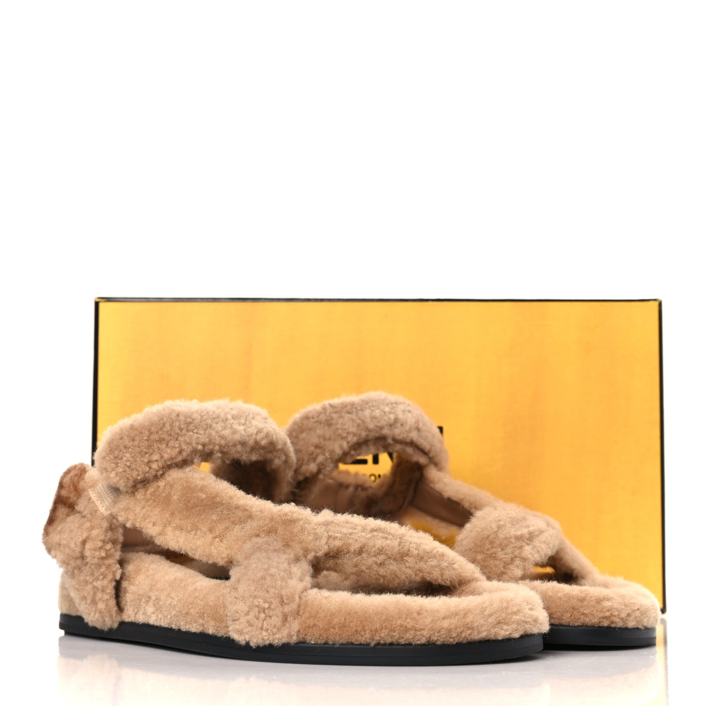 Shearling FF Fendi Feel Sandals 39.5 California Cacao