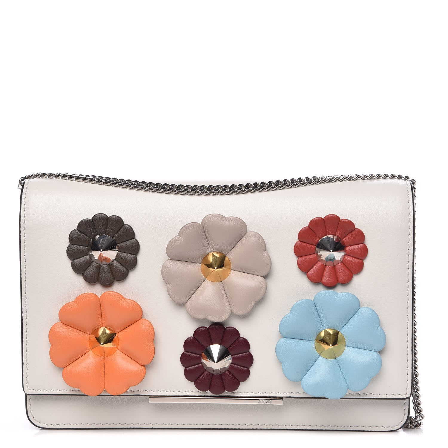 Fendi Vitello Century Lucido Nappa Flowerland Studded Tube Wallet On Chain White Ice Multicolor 1 of 7