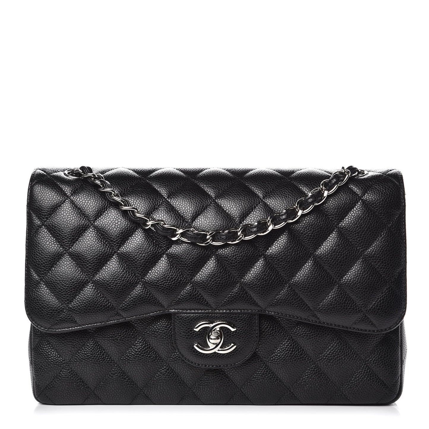 Caviar Quilted Jumbo Double Flap Black