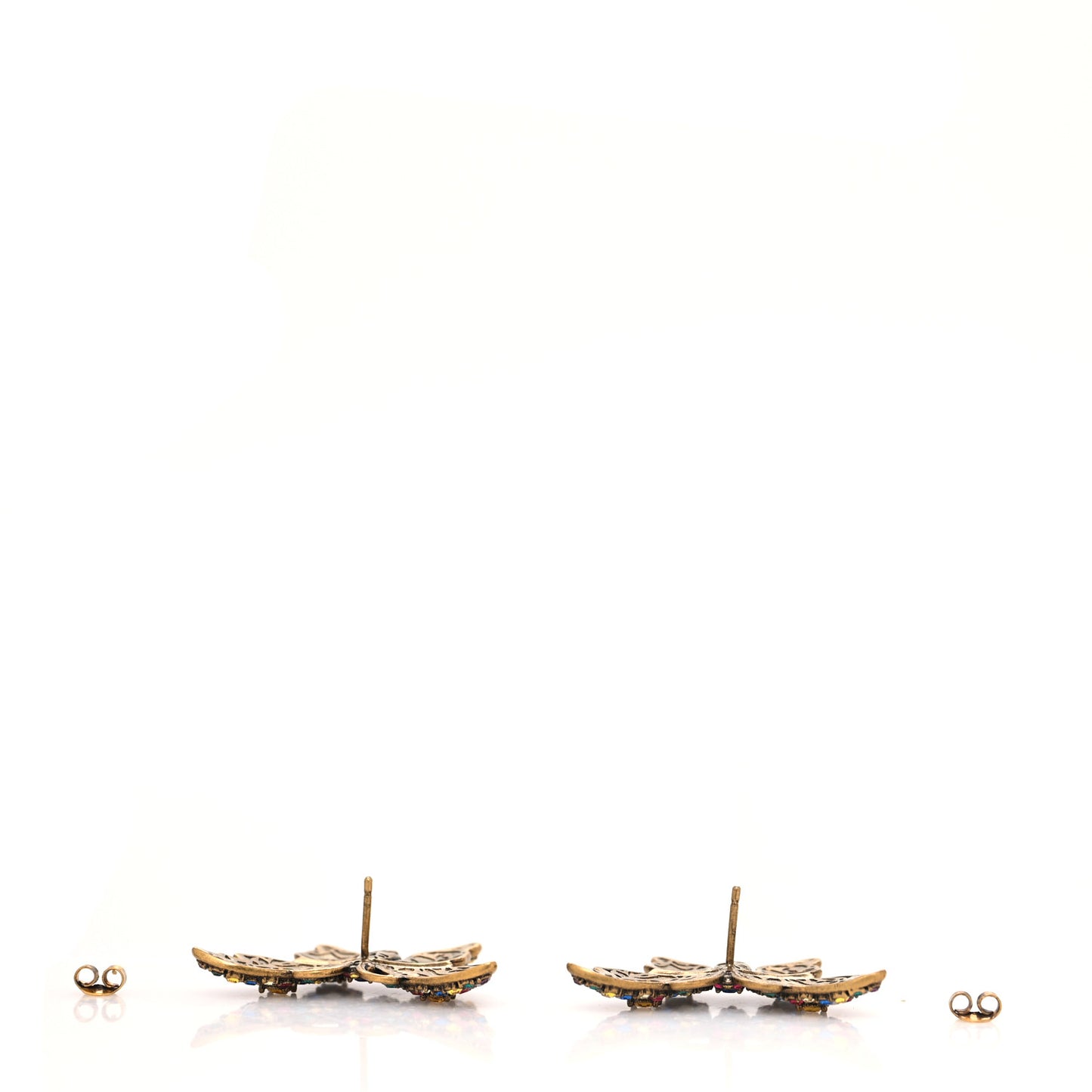 Metal Crystal Butterfly Stud Earrings Aged Gold Multicolor