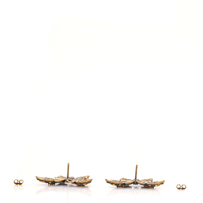 Gucci Metal Crystal Butterfly Stud Earrings Aged Gold Multicolor 3 of 3