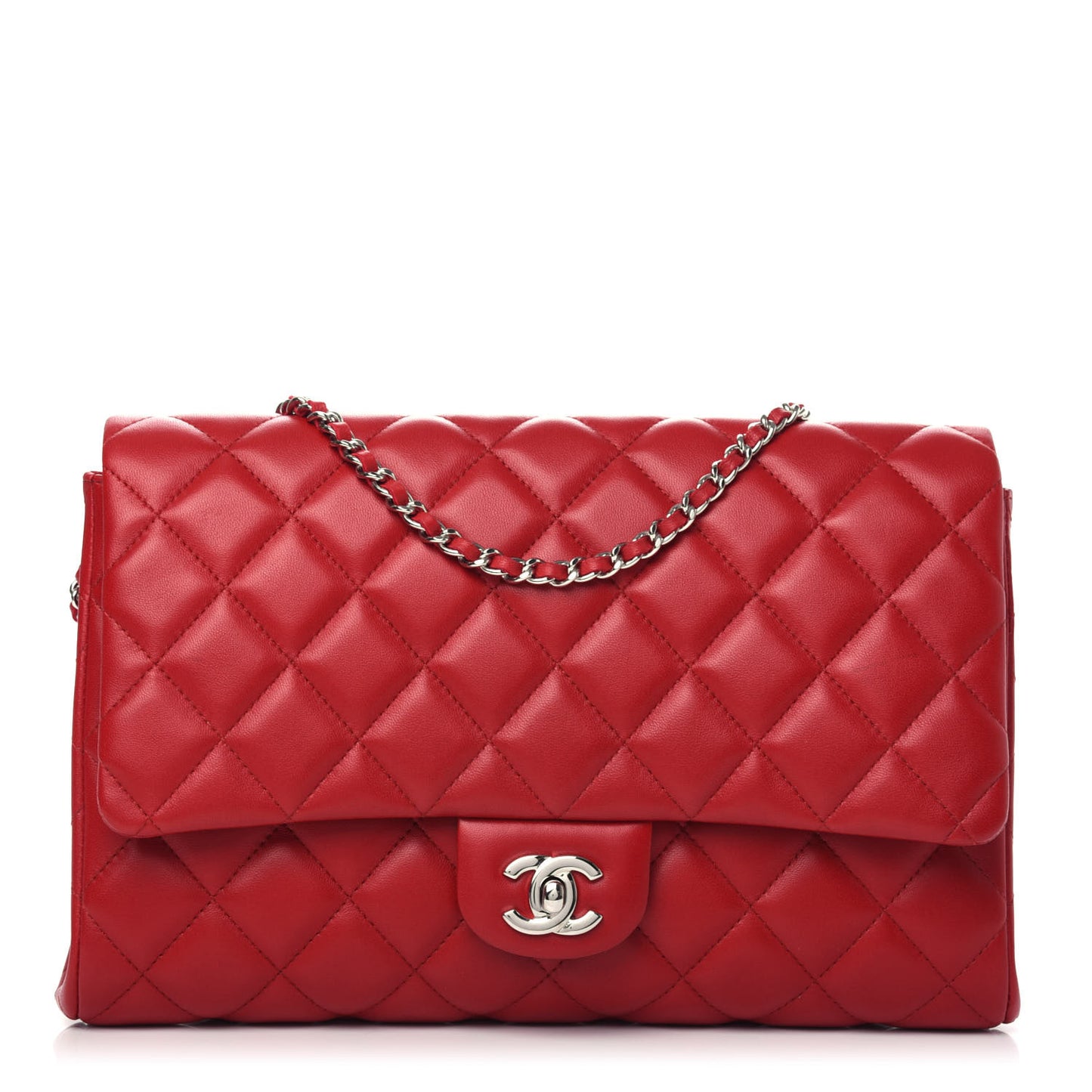 Lambskin Quilted Clutch With Chain Flap Red