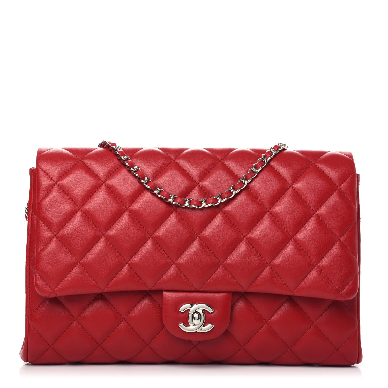 Chanel Lambskin Quilted Clutch With Chain Flap Red 1 of 10