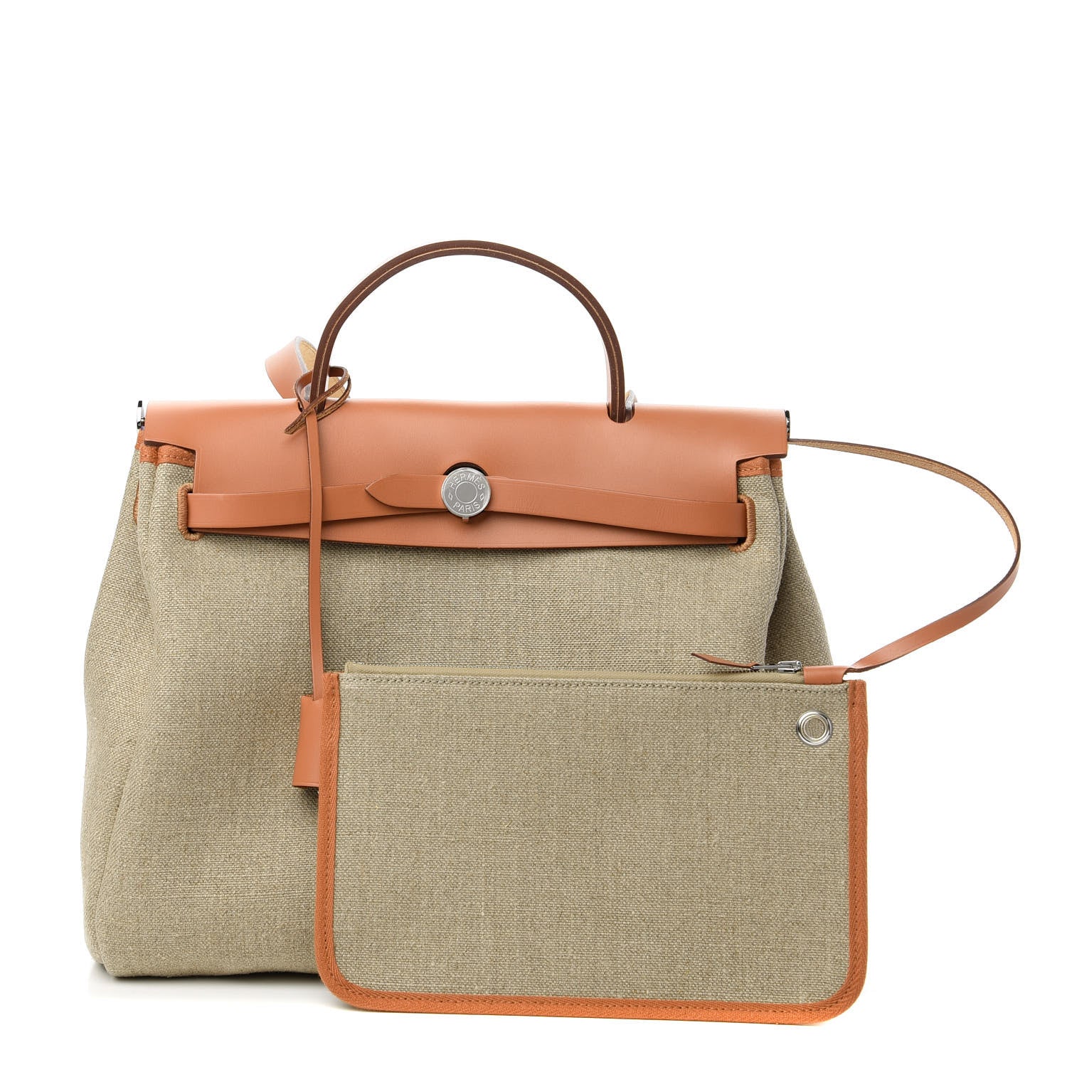 Hermes Military Toile Vache Hunter Herbag Zip Retourne 31 PM Beton Naturel 1 of 10