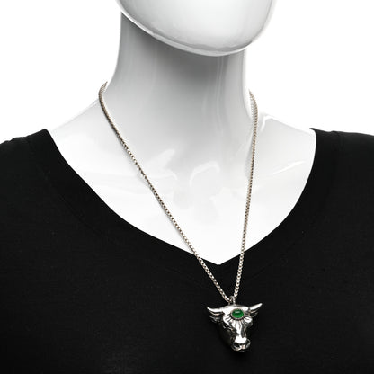 Gucci Sterling Silver Glass Anger Forest Bull Head Necklace Green 2 of 4