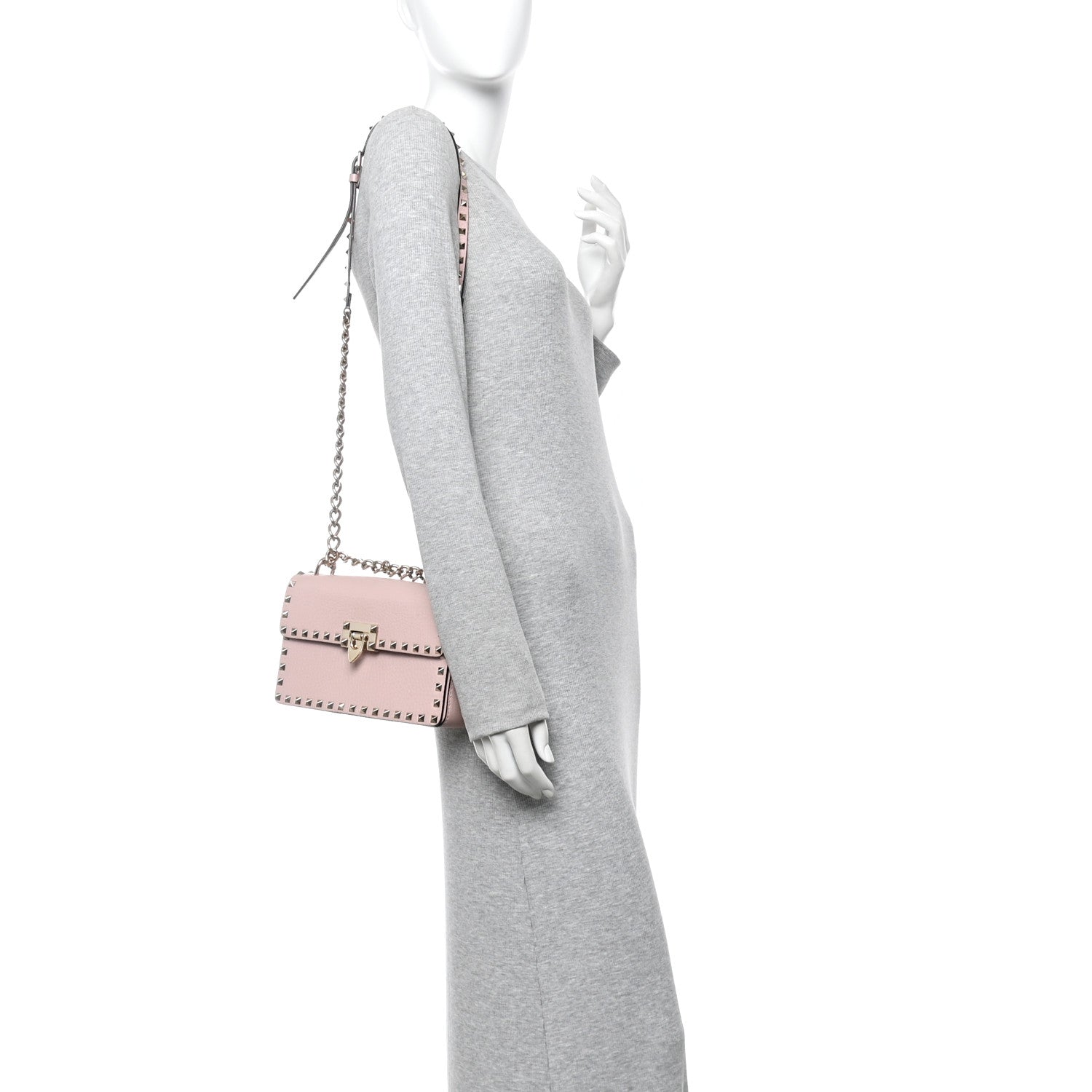Valentino Garavani Pebbled Calfskin Rockstud Flip Lock Chain Crossbody Bag Poudre 2 of 11