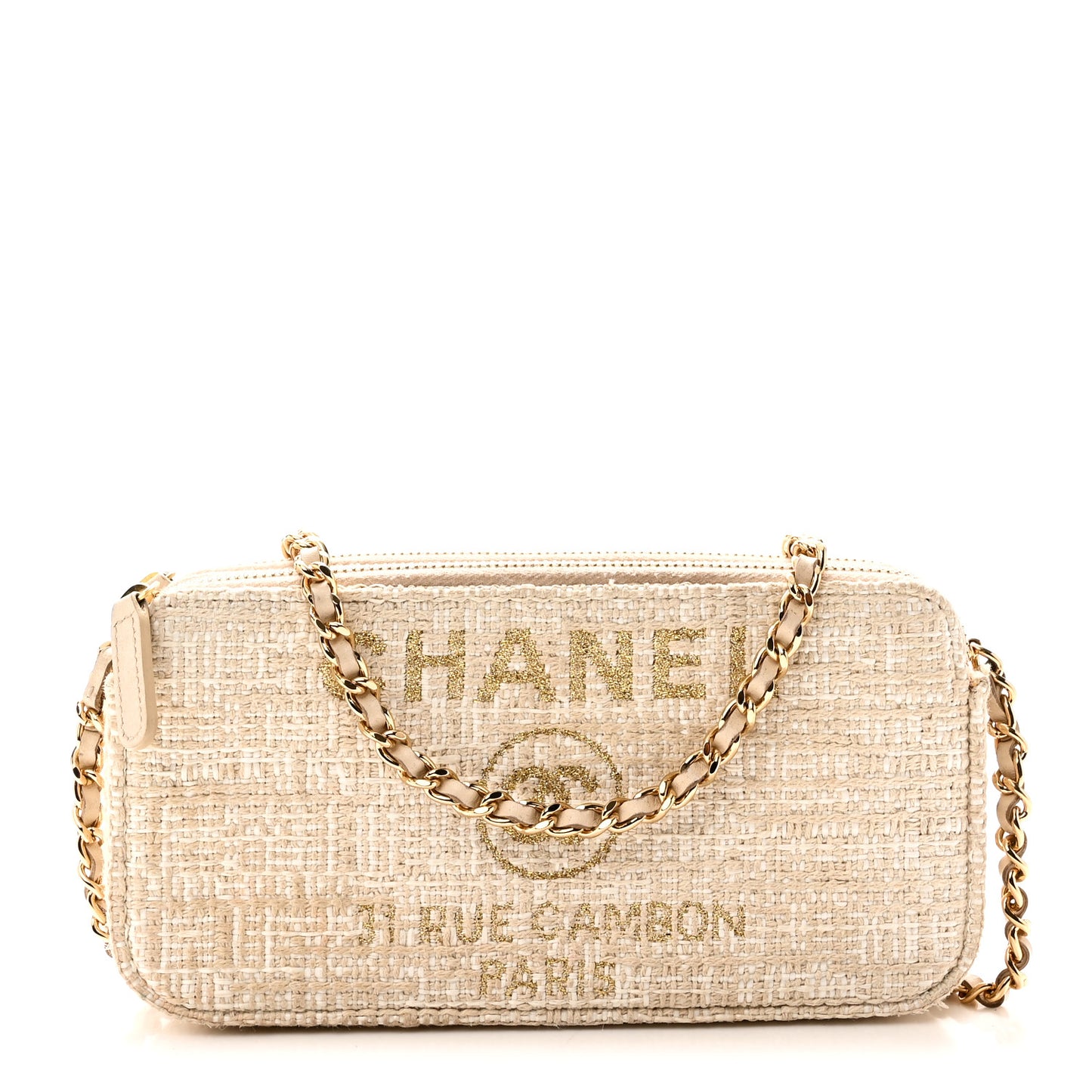 Canvas Small Deauville Clutch With Chain Light Beige