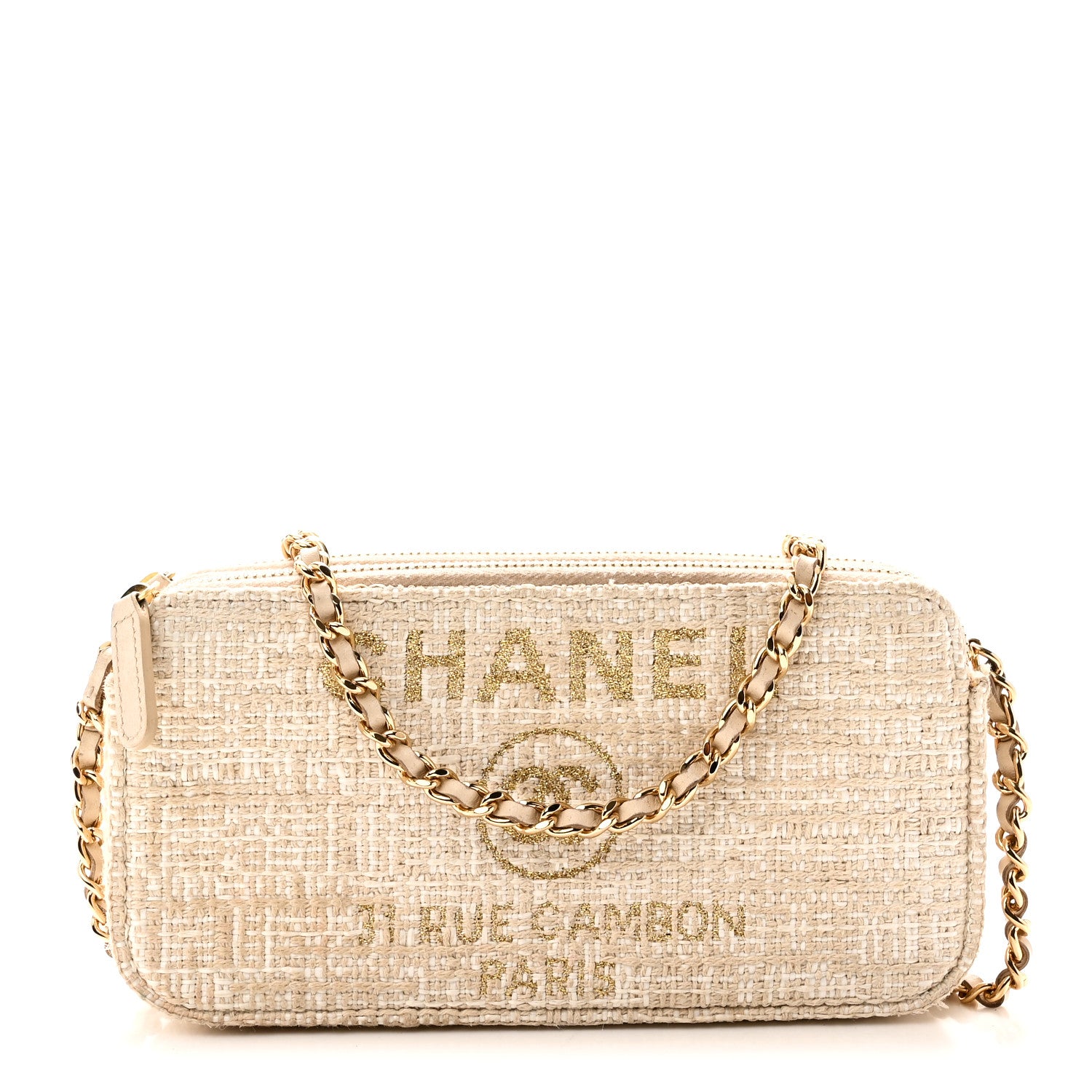 Chanel Canvas Small Deauville Clutch With Chain Light Beige 1 of 12