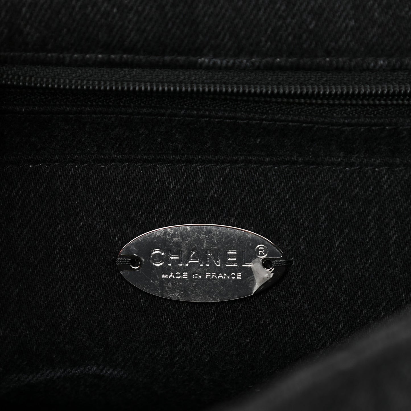 Denim Quilted CC Print Jumbo Single Flap Black